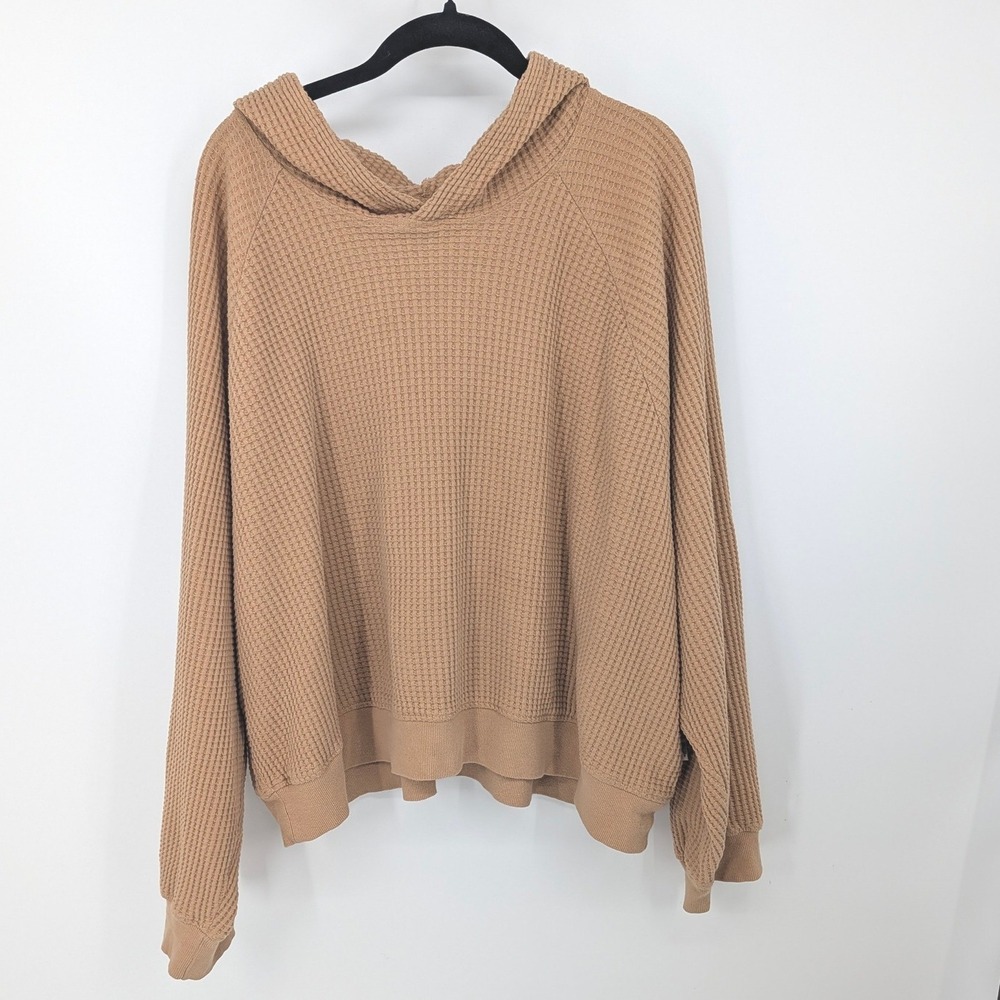 The North Face Waffle Knit Hoodie Womens Large Tan Raglan Pullover Gorpcore